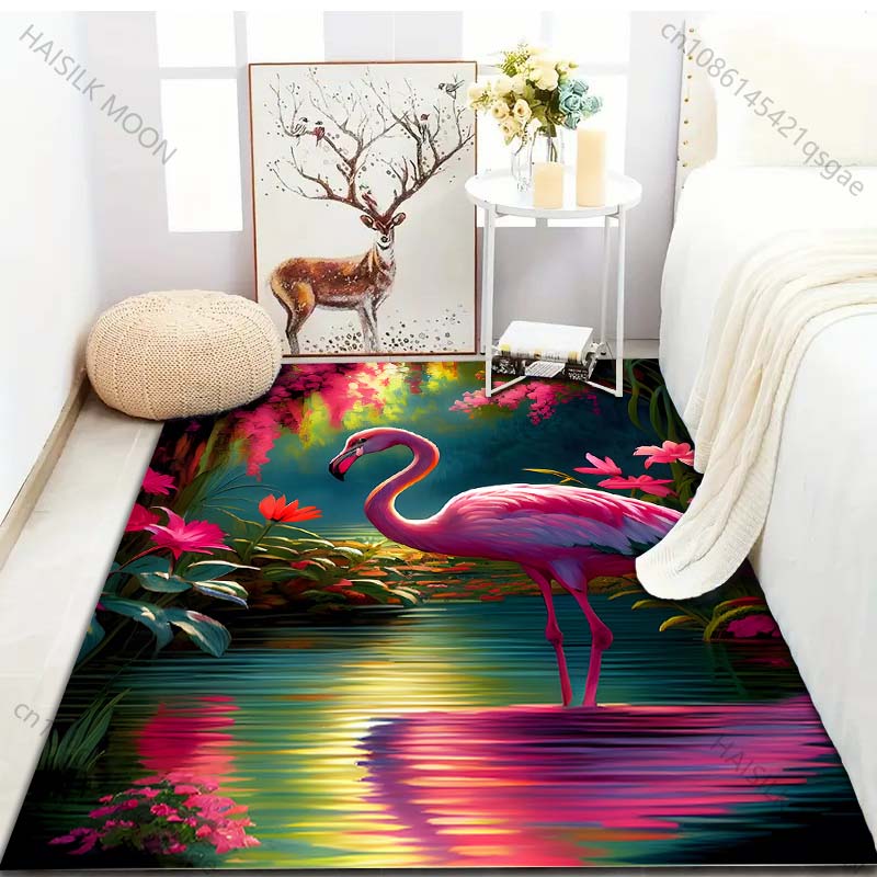 1PC Elegant Flamingo Print Carpet for Living Room Bedroom Sofa Doormat Home Decor Area Rugged Non-slip Floor Mat Large Size