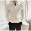 Mens Long Sleeve Ribbed Knit Polo Shirt With Collar Half-Zip Casual Top Slim Fit Solid Color