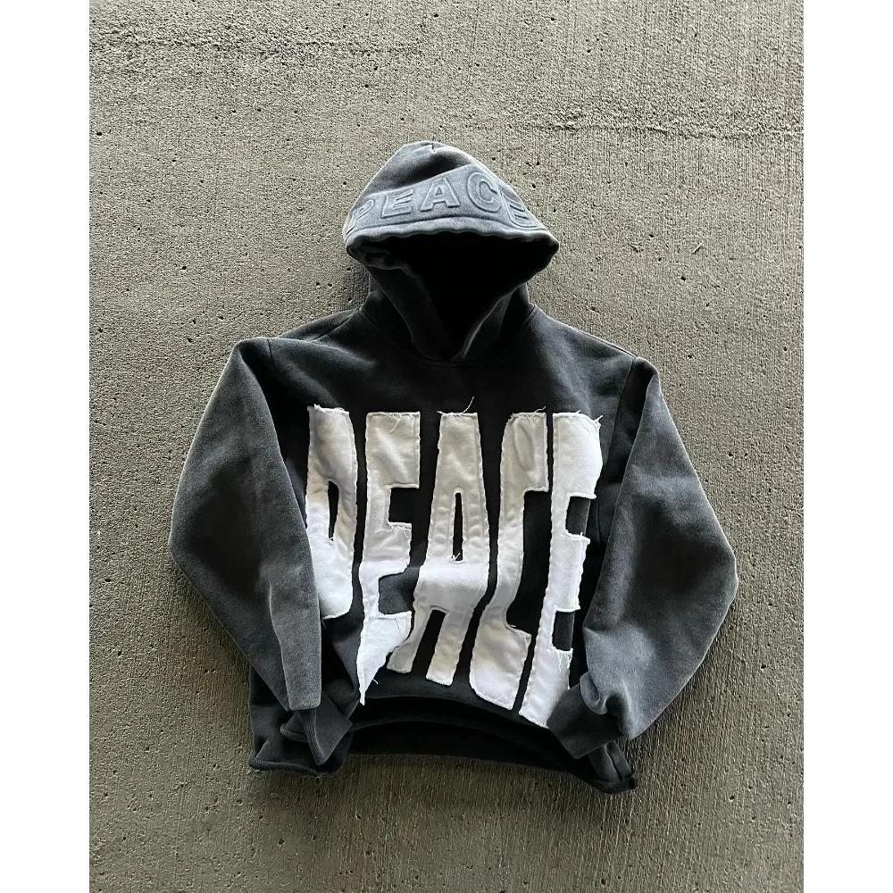 ZYLLO Fashion Harajuku Trend Hoodie Retro Alphabet Embroidery Hoodie Men Y2k Goth Coat Casual Loose Sweatshirt Hoodies