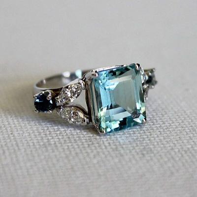 Exquisite Square Inlaid Navy Zircon Rings Elegant Fashion Metal Silver Color Party Engagement Wedding Rings for Women Jewelry