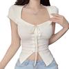 Pure desire Spice Girl Sexy Square Neck Strap Short Sleeve T-Shirt Women's Summer Waist Skinny Short Clavicle Top Women's T