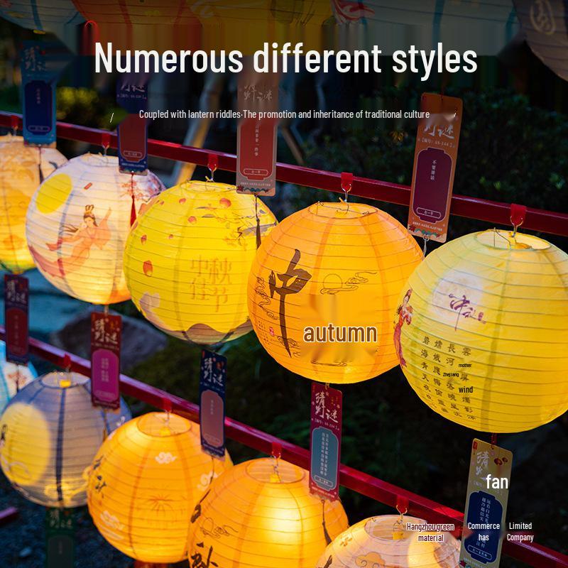 Mid-Autumn Festival National Day Luminous Paper Lanterns: Decorative Chinese Palace Lanterns with Riddles