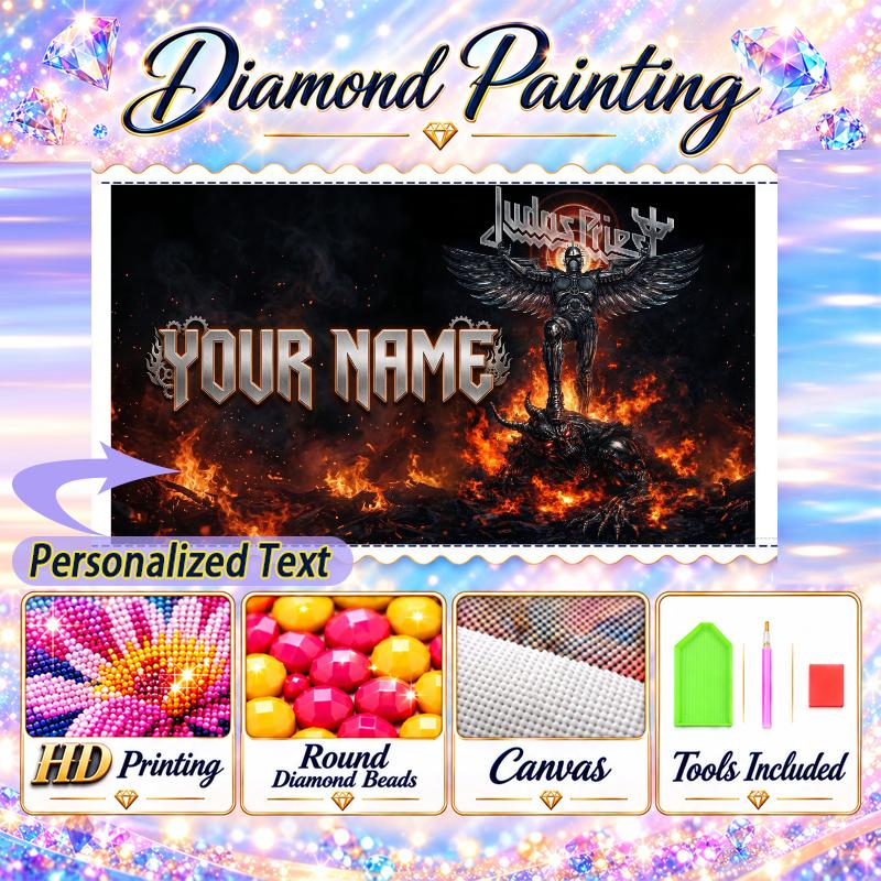 Judas Priest 5D DIY Diamond Painting Custom Name Text, Full Drill Rhinestone Mosaic Art Home Gift