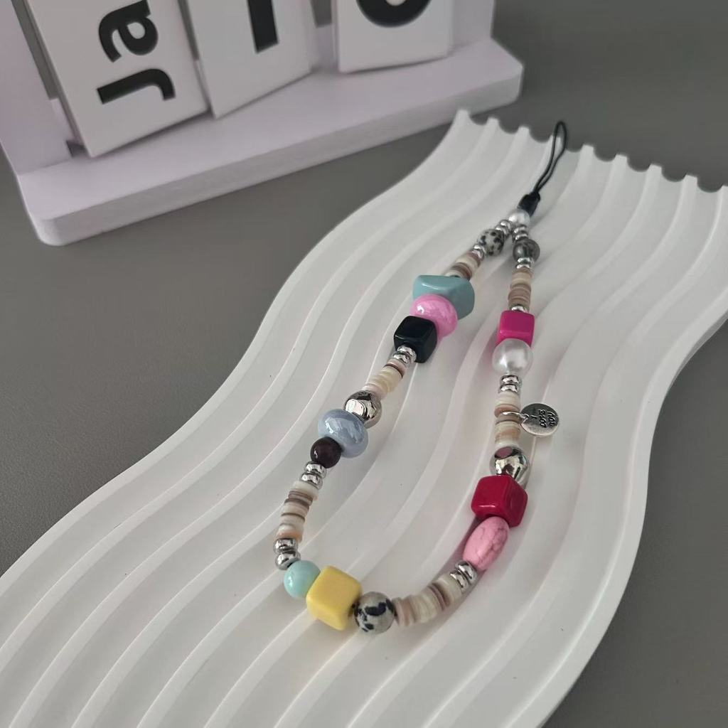 Pvc Material Phone Strap With Natural Stone Beads For Gift And Fashion