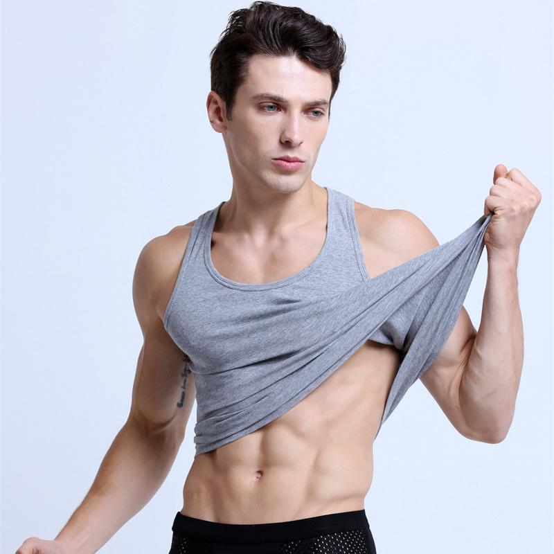 Spring and Summer Men's Cotton Vest Shoulders Sports Fitness Sweatshirt Quick-drying Sleeveless T-shirt Men's Bottom Shirt Solid Colour Tops