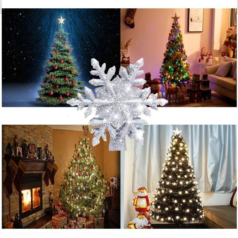 Snowflake Stars Christmas Tree Toppers Built-in LED Xmas Tree Lighting 3D Glitter Projection Silver Gold Party Decor