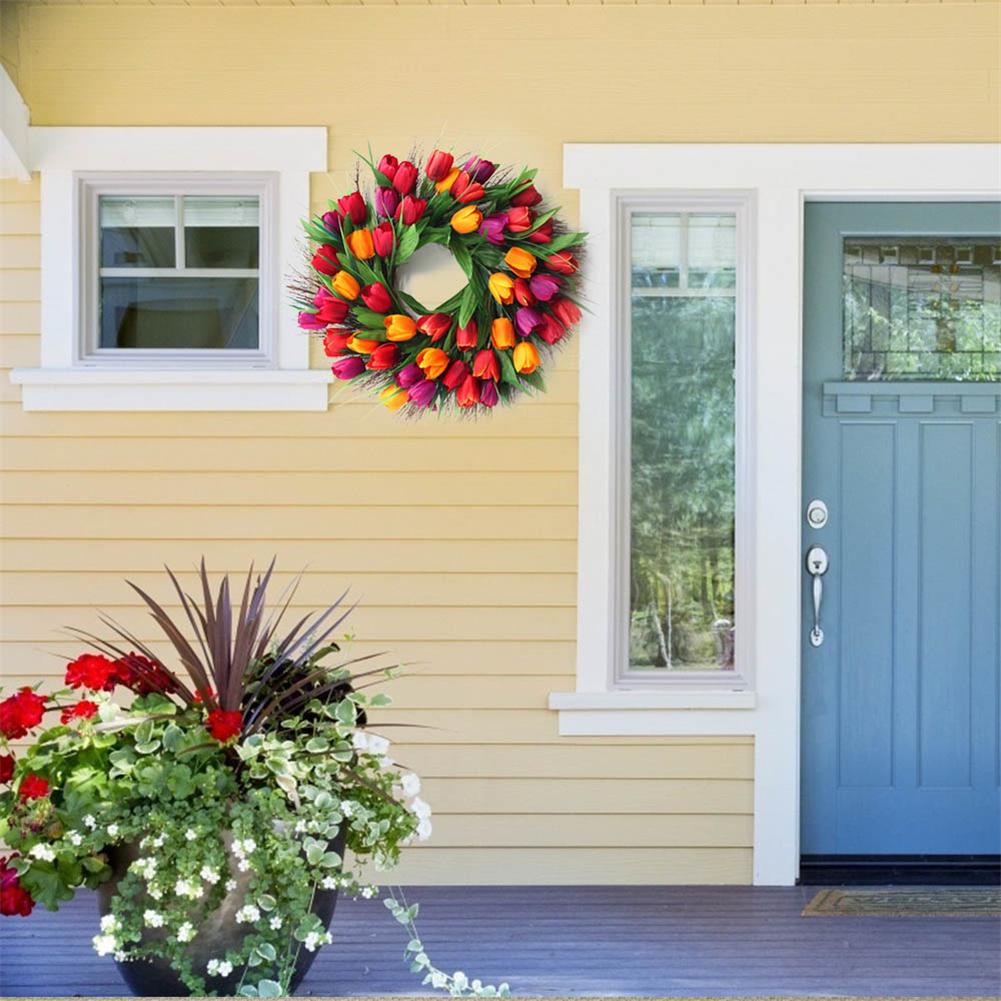Flower Wreath Vibrant Color Handcrafted Silk Front Door Artificial Flower Wreath for Home Shops
