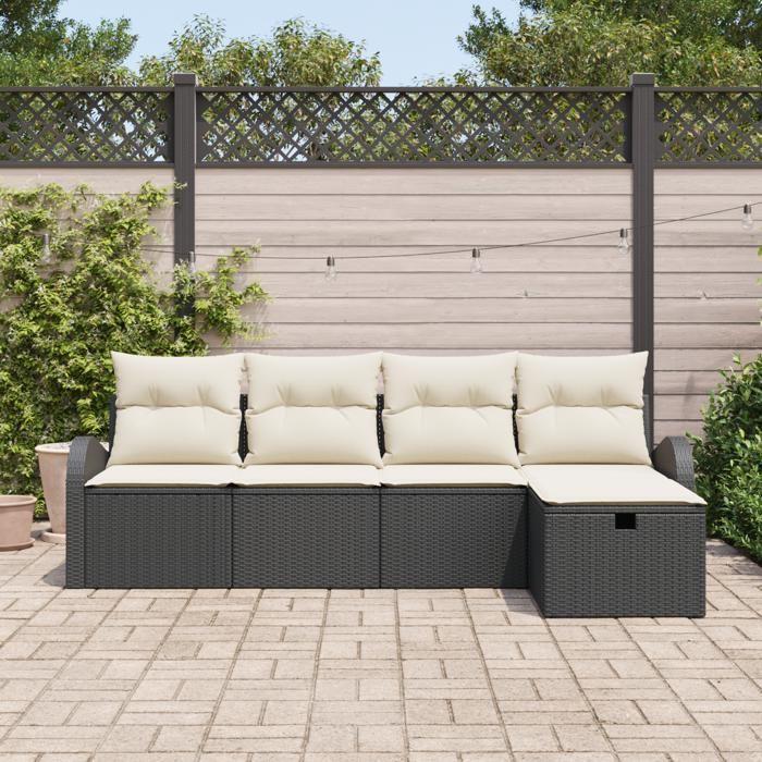 VidaXL Ensemble de 5 pièces de canapé de jardin avec coussins en noir Poly Rattan 3359056