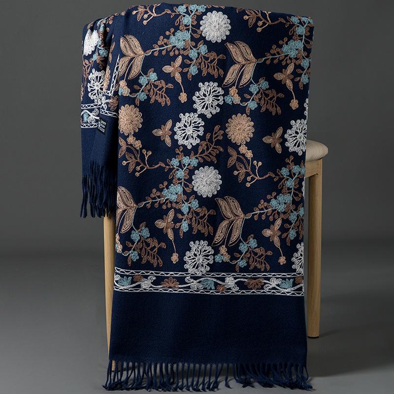 New Winter Shawl Embroider Tassel Women Shawl Thick Warm Cashmere Pashmina Scarves Lady Soft Wrap Bufanda Travel All-Match Scarf