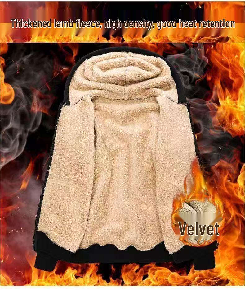 Men's Winter Lambswool Velvet Thickened Cardigan Hoodie - Casual and Trendy Loose Jacket