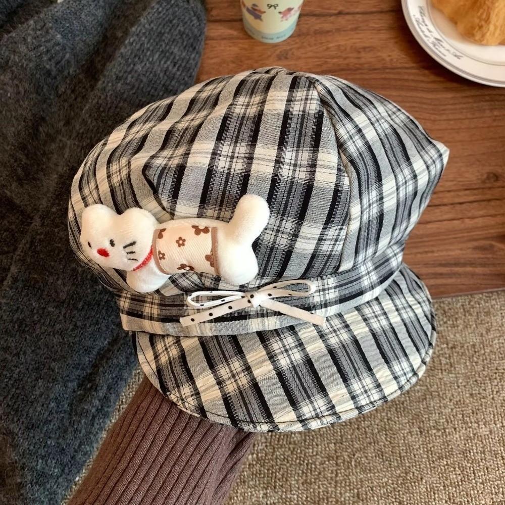 Cute Face Slimming Plaid Beret Hat Thin Design Y2K Octagonal Cap Sun Protection Artist Hat Spring Summer