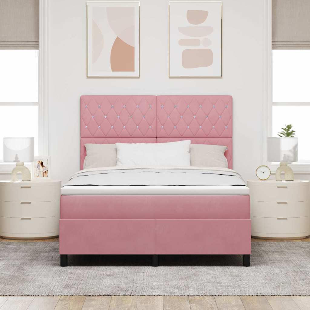 LED Boxspring Bed with Mattress Pink 140 X 200 Cm Velvet