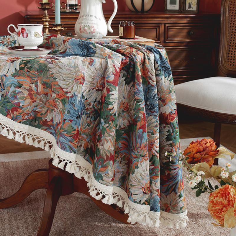 Round American Retro Jacquard Tablecloth Color Ink Painting Coffee Shop Decor Table Cloth Home Decoration Dining Table Cover