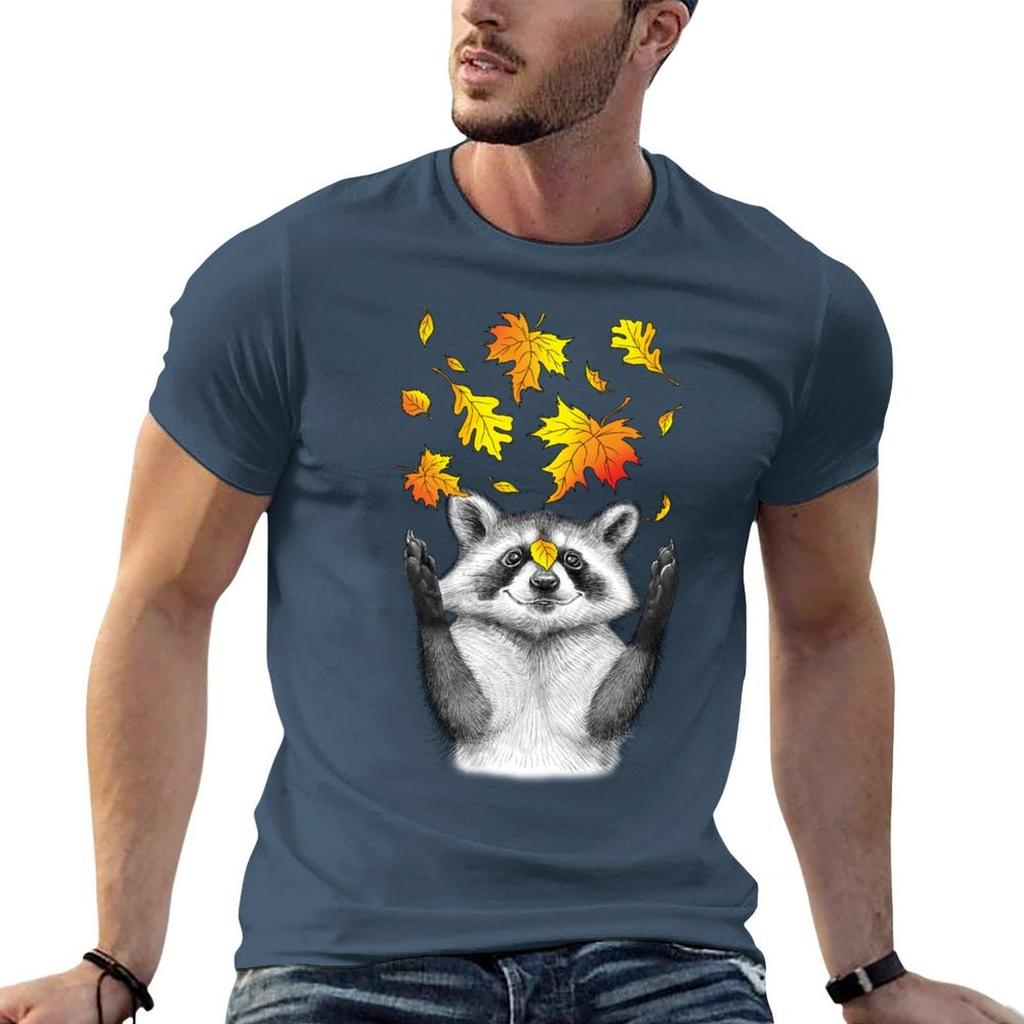 Autumn Raccoon TShirt Casual Trendy Streetwear Tee Shirt