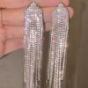 Silver Needle Rhinestone Geometric Triangle Tassel Earrings - Minimalist High-End Fashion Accessories