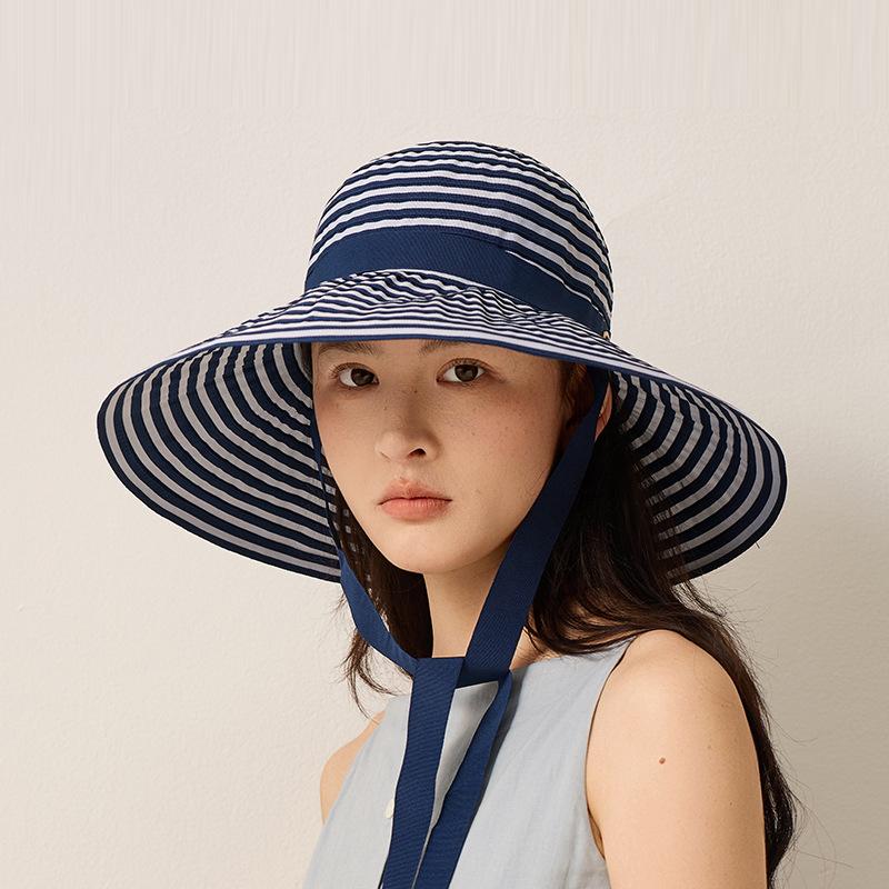 Striped Fisherman Hat Foldable Sunset Hat for Summer Seaside Travel