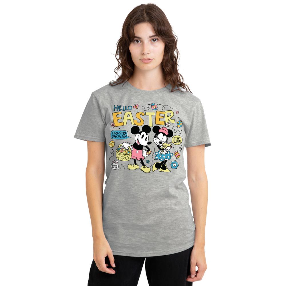 Disney Womens/Ladies Hello Easter! Mickey & Minnie Mouse T-Shirt