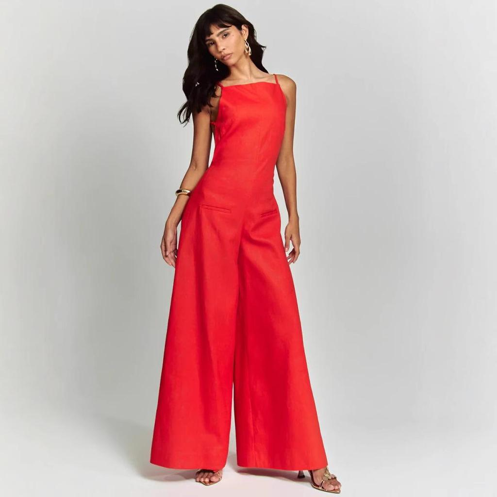 2025 European & American Sleeveless Loose Holiday Jumpsuit with Wide-Leg Pants for Women