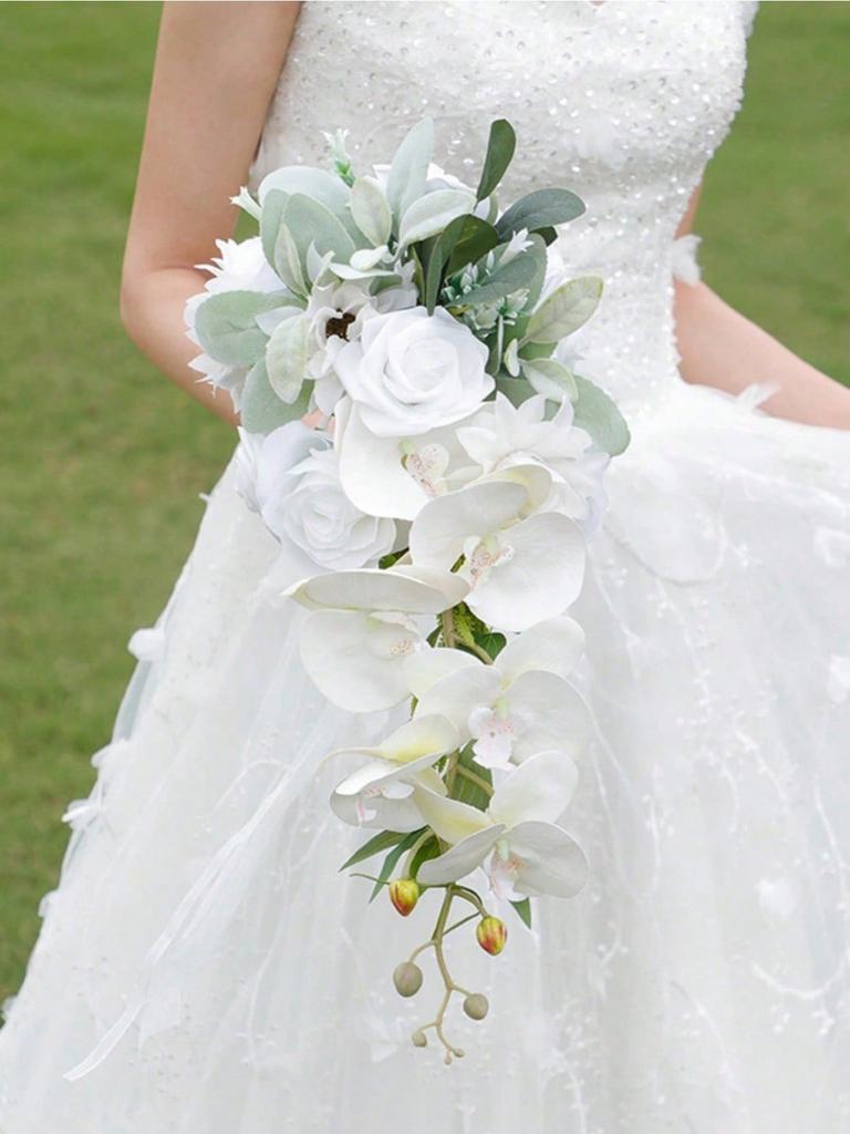 Buquê de noiva Buquês de casamento em cascata para noiva Buquês de noiva artificiais para cerimônia de casamento e aniversário Decoração de dia dos namorados