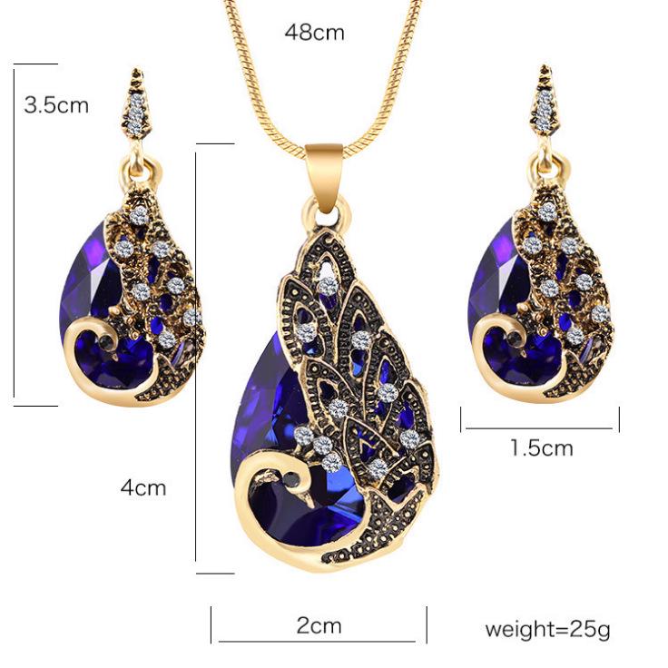 European & American Crystal Jewelry Set: Water Drop Pendant Necklace and Stud Earrings - Three-Piece Set
