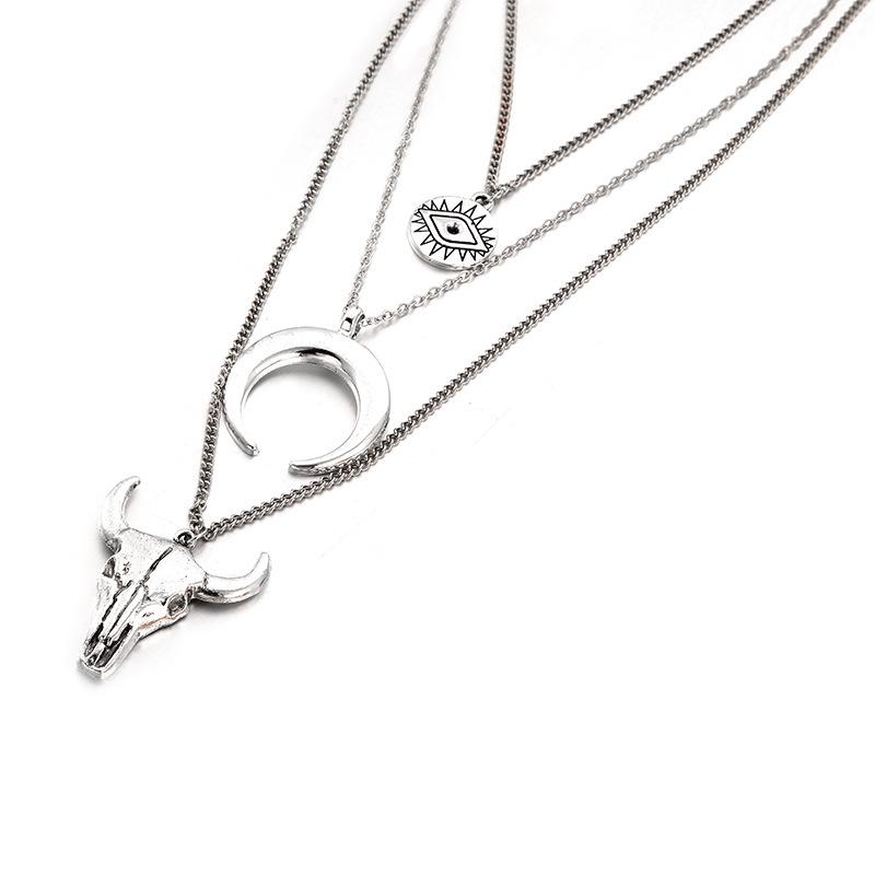 European-American Bull Head Geometric Animal Pendant Necklace, Retro Choker Sweater Chain