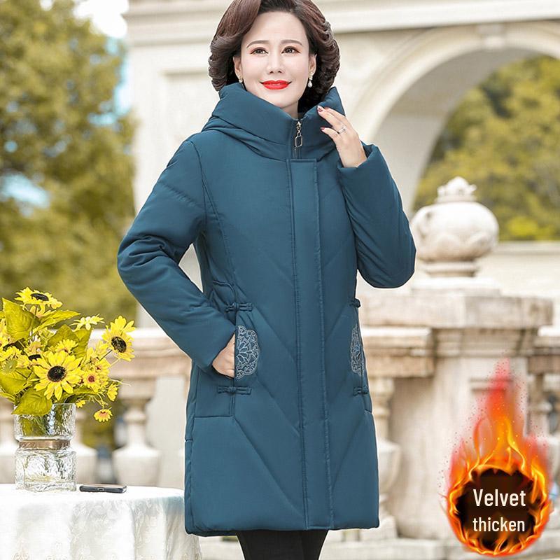 Red Mid-Length Winter Jacket for Middle-Aged and Elderly Women - Thick, Cotton-Padded, Suitable for Spring and Autumn