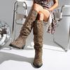 Large Size Ankle Boots for Women in Autumn and Winter, New Style, European Leopard Print, Pointed Toe, Tall Boots with Pleated and Layered Design.