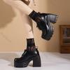 Fashion Gothic Chunky High Heels Loafers for Woman New Leather Platform Female Solid Color Heeled Lolita Shoes Lace Up Heels for Women
