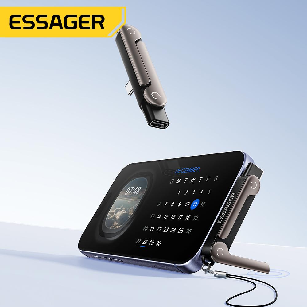 Essager 240W USB C OTG Adapter With Stand 90 Degree Type C Female To iP Male Converter For iPhone 17 16 Macbook Xiaomi Samsung