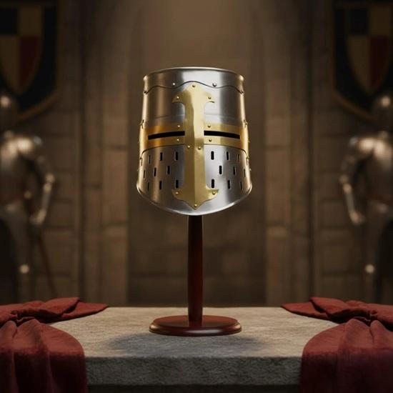 Handmade Crusader Helmet, Templar Knight Helmet with Brass Cross, Medieval Steel Great Helm Armor Cosplay