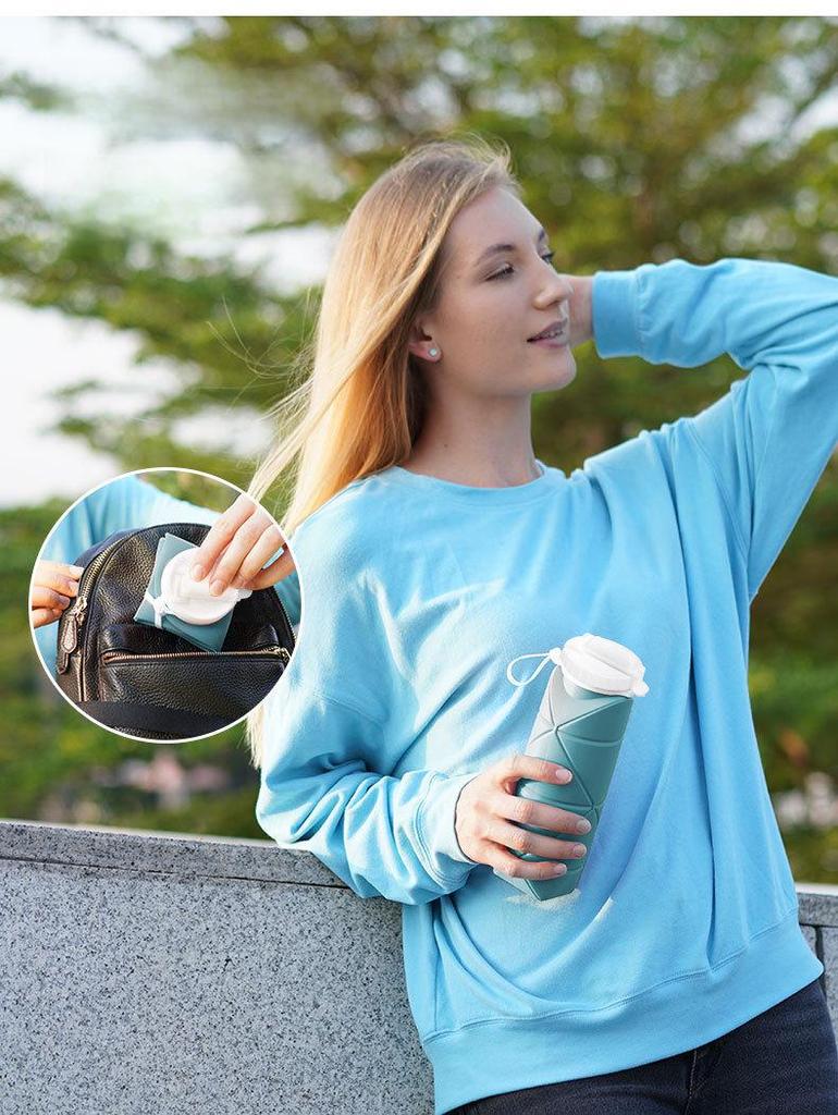 600ml Foldable Silicone Water Bottle: Portable, Straw-Style, Ideal for Outdoor Sports and Travel