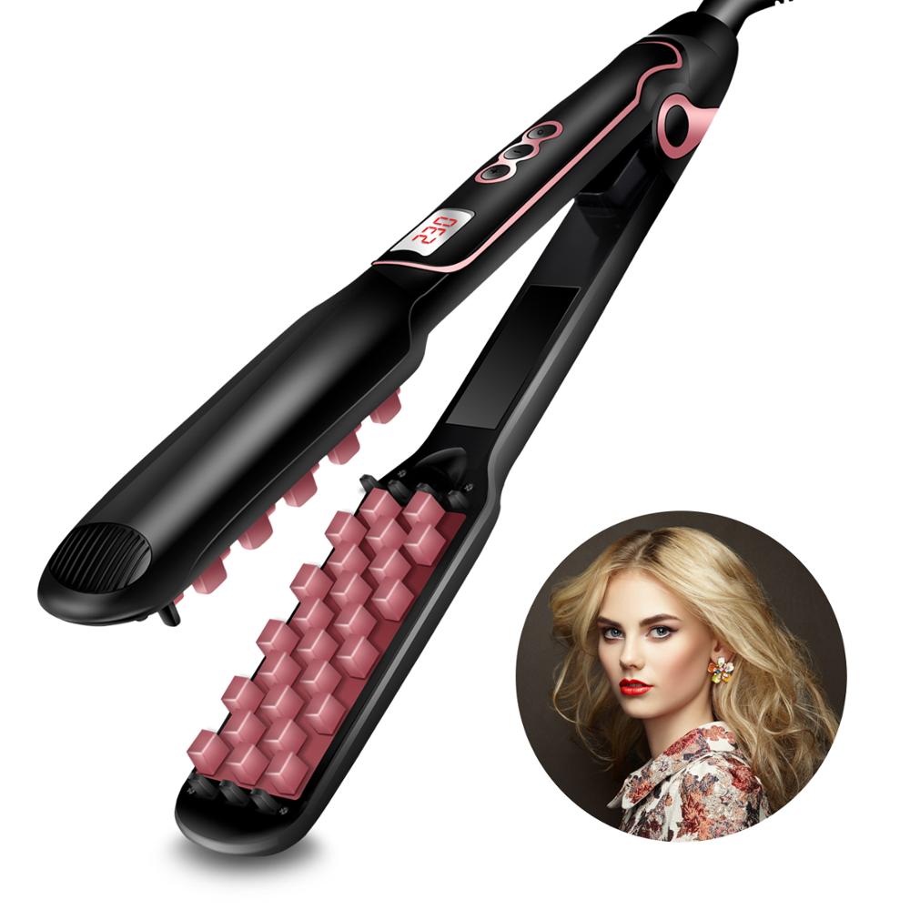 Hair Volumizing Iron Hair Straightener Curling Crimping Ceramic Crimper Hair Shiny Silky 2 In 1 Straightening&Curling Flat Iron.