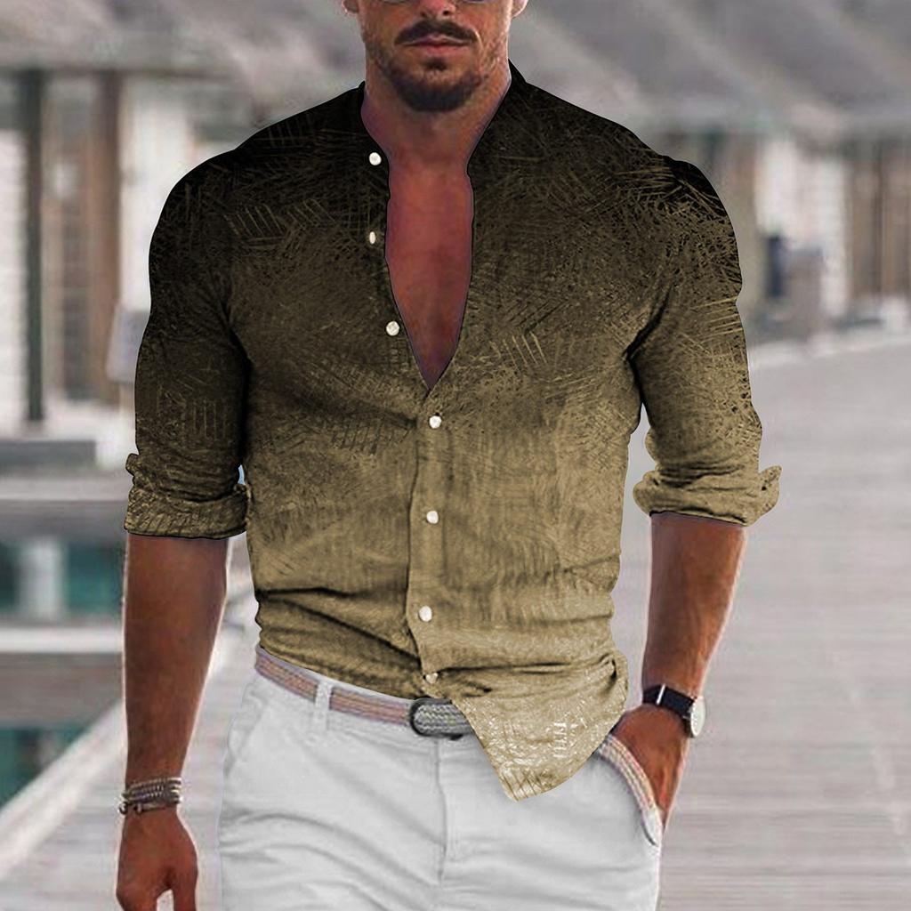 Spring and Autumn Gradual Change Long-sleeved Stand-collar Men's Casual Shirts
