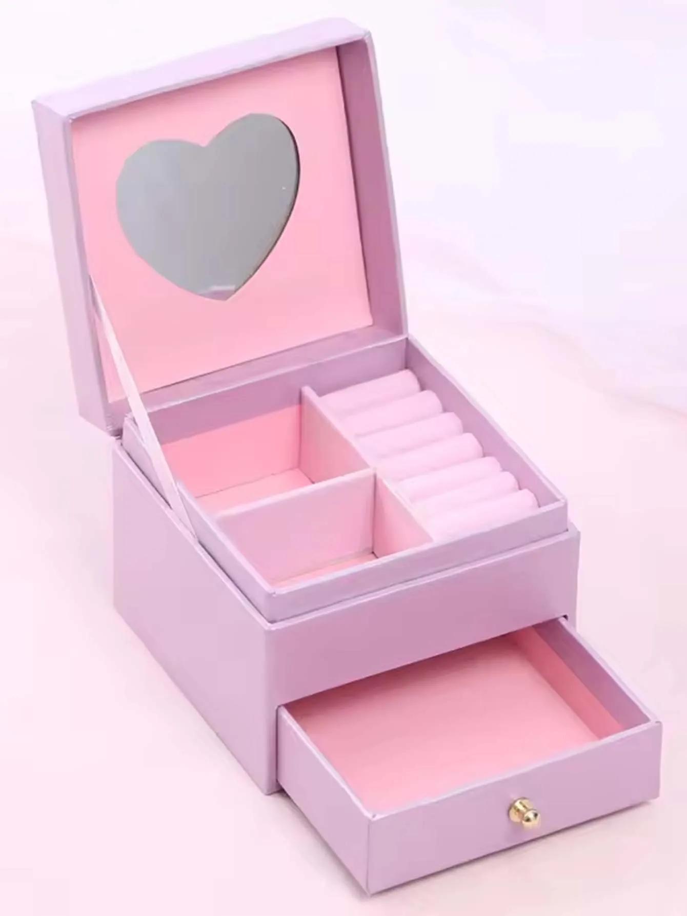 

Органайзер для сережек Держатель Дорожное хранилище Для колец Серьги Браслеты Часы Дисплей Двухъярусный Шкатулка для хранения украшений с зеркалом