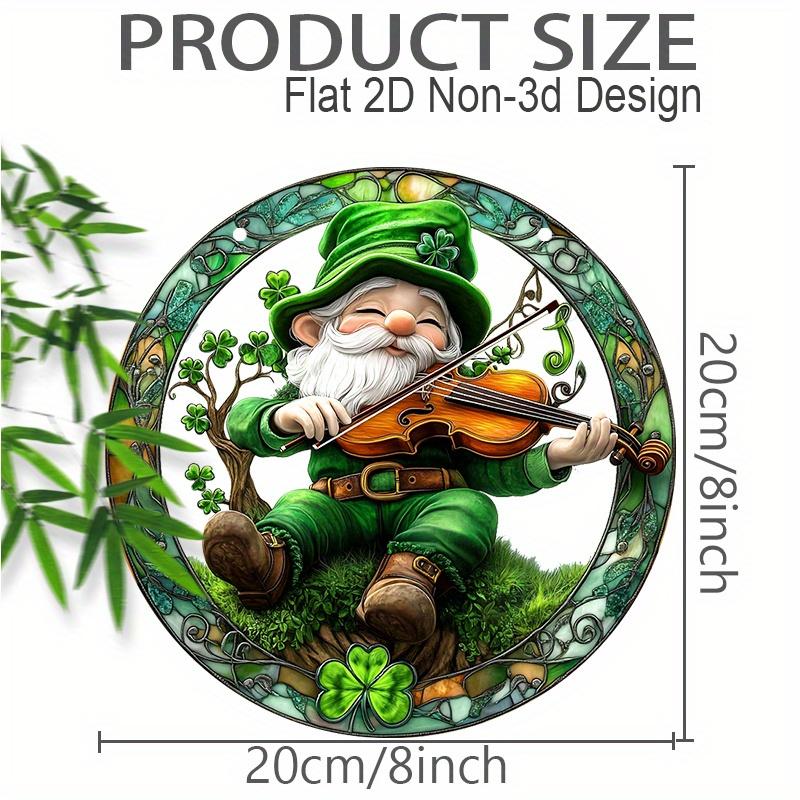 2D Flat St Patrick'S Day Gnome Fiddle Acrylic Decoration Sign, Shamrock Gnomes Design, Suitable for decoration, Wall, porch, Room, Villa, accents Home