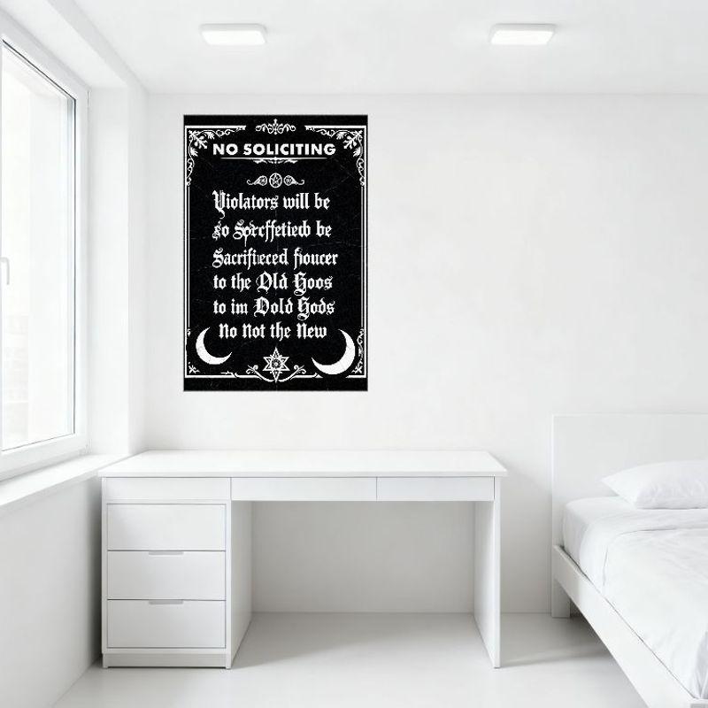 NO SOLICITING Gothic Occult Metal Tin Sign with Pentagram Star Decor Cracked Texture Poster for Home Bar Cafe Man Cave Decor