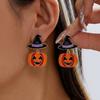 Playful Enamel Witch Hat Pumpkin Candy Dangle Earrings for Women Halloween Statement Earrings Cosplay Party Jewelry Gifts
