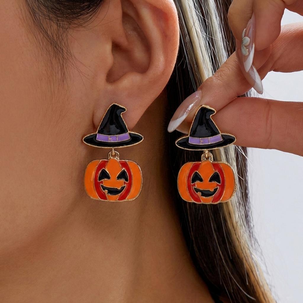 Playful Enamel Witch Hat Pumpkin Candy Dangle Earrings for Women Halloween Statement Earrings Cosplay Party Jewelry Gifts
