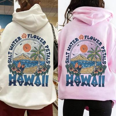 Hawaii Salt Water Flower Petals Printed Hoodie For