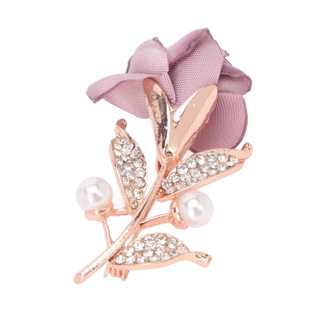 Brosche Rosenmuster Perle Strasslegierung Baumwolle Exquisite Retro Brosche Anstecknadel für Mantel Anzug Schal Helllila