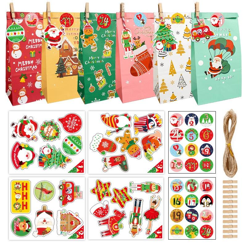 Christmas Wrapping Paper Bag Gift Tags with Strings Xmas Decor Printed Paper Card Labels Christmas Decoration Packaging Supplies