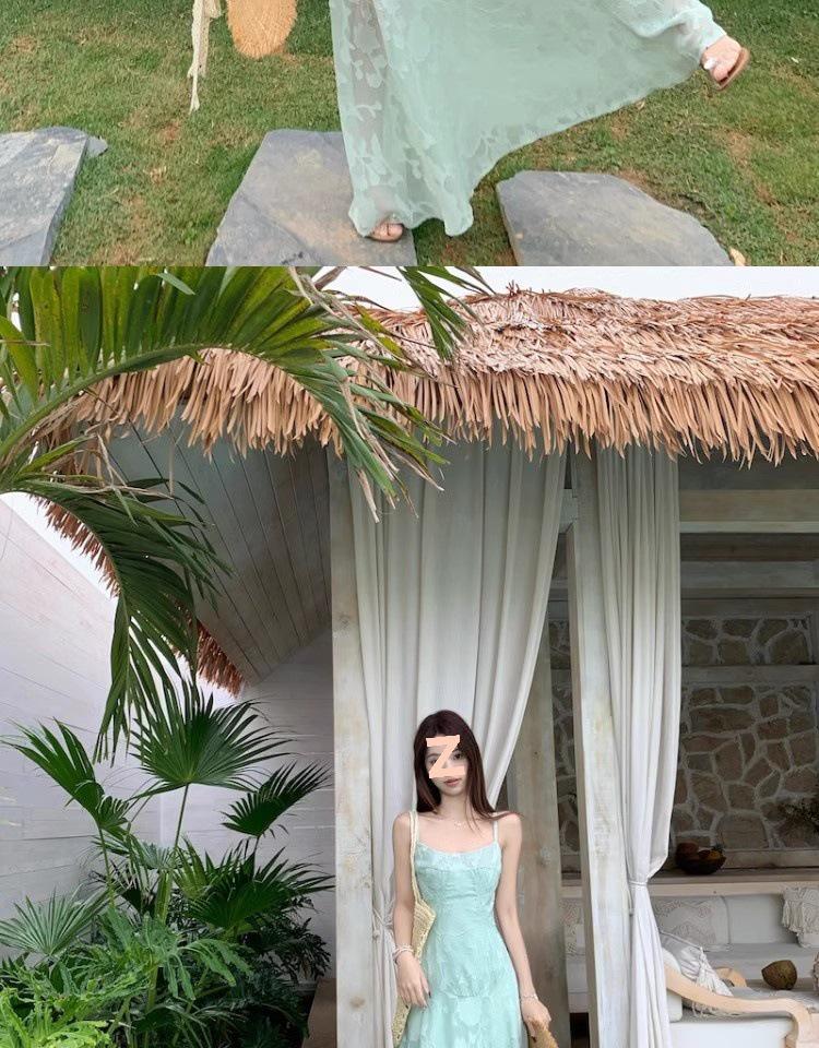 French Strappy Summer Dress – Women's Waist-Cinching, Sweet and Fresh Beach Vacation Wear