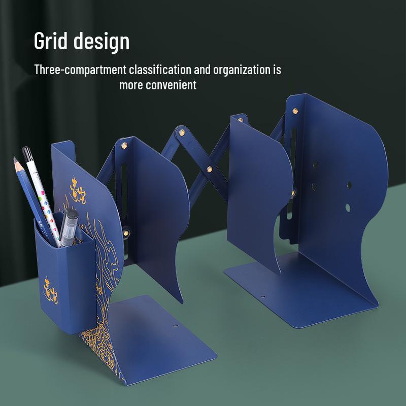 Retractable Desktop Book Holder and Folding Bookshelf with Pen Holder