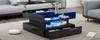 80*80*45cm Height-Adjustable Coffee Table with Hidden Storage and 2 Drawers, LED Lights, High-Gloss, Made of Tempered Glass, Black