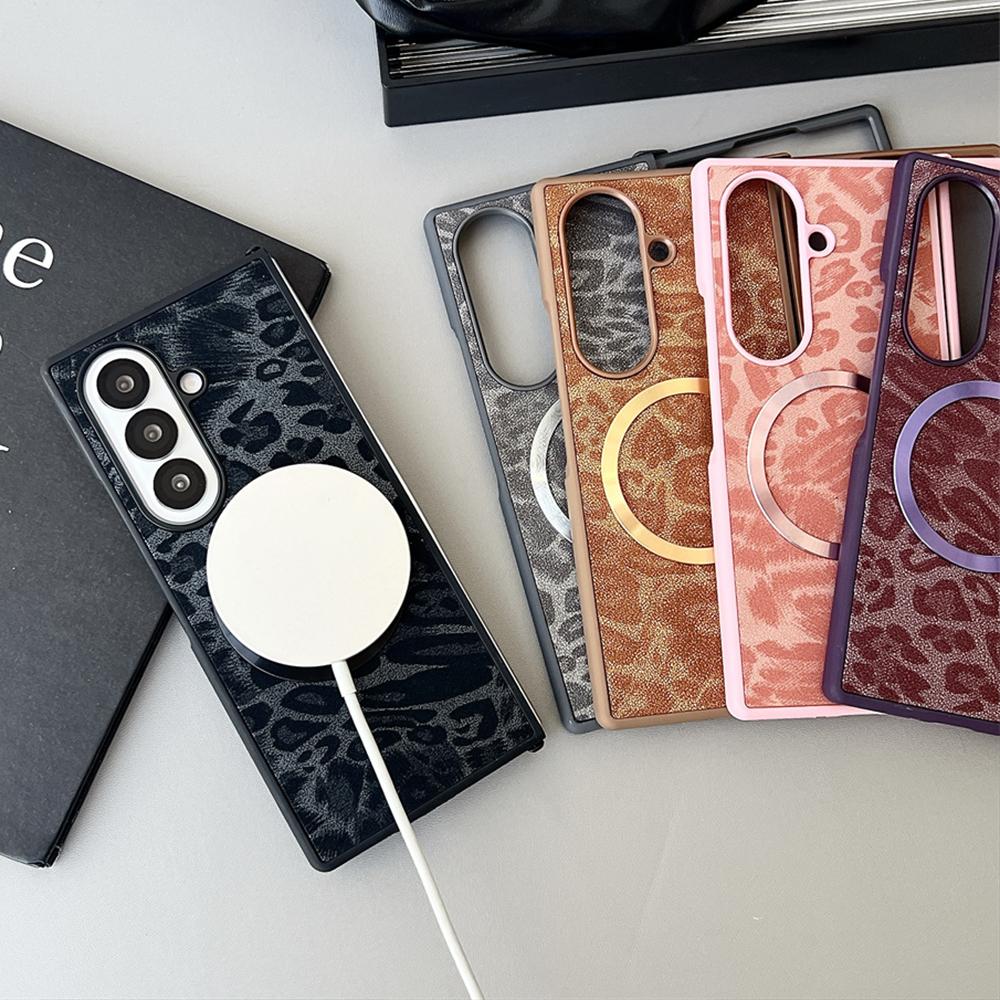 Gradient Leopard Pattern For Magsafe Magnetic Phone Case for Samsung Z Fold 7 6 5 4 3 Wireless Charging Protective Cover