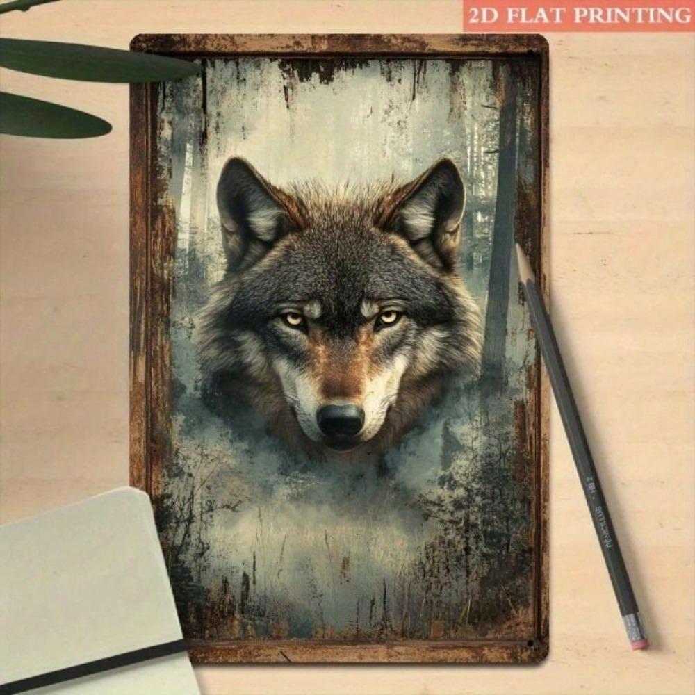 Metal Poster Wolf Mystic Forest Wall Art Office Decor