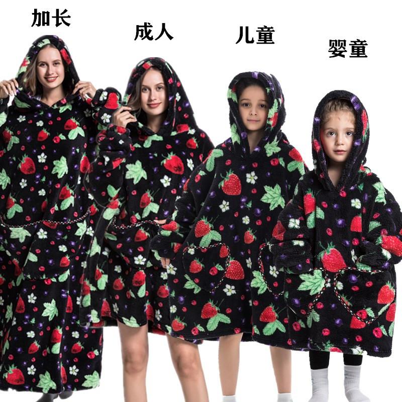 winter warm fleece hooded women's blanket sleeves fleece warm hooded sweater sweater women's hooded robe pajamas sleepwear robe
