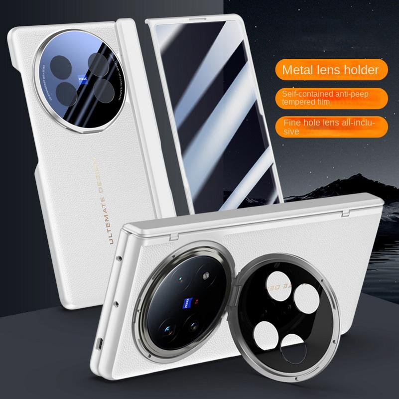 Leder mit Sichtschutz-Schutzglas-Hülle für VIVO X Fold 5 x Fold5 Federgelagerte Kameraabdeckung