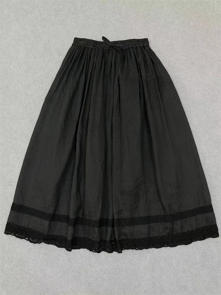 Johnature Lace Skirts Women Summer Lace-up Elasticated Solid Color Casual Simple Loose Skirts