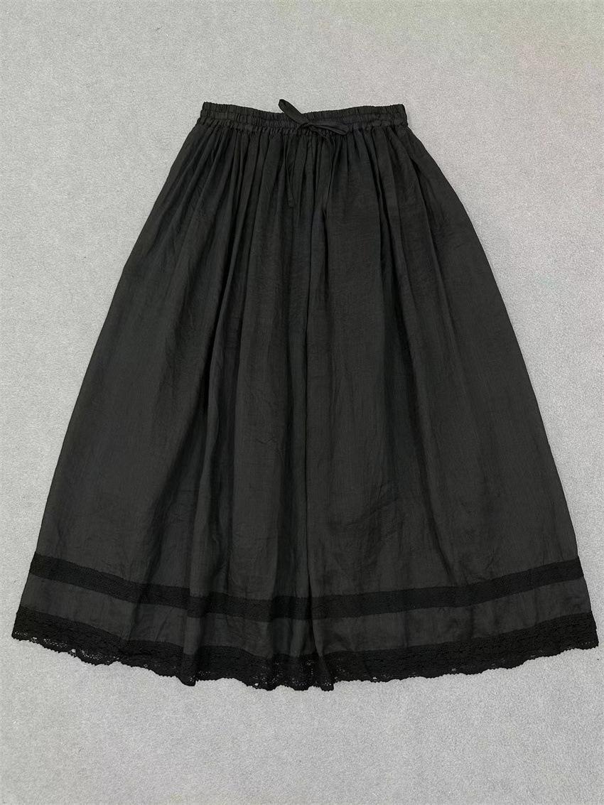 

Johnature Lace Skirts Women Summer Lace-up Elasticated Solid Color Casual Simple Loose Skirts One Size чорний